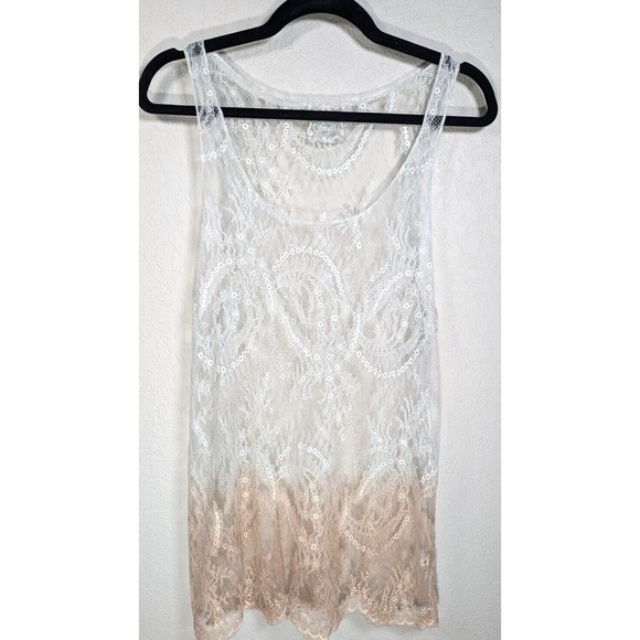 Bonnie Strauss Top Womens Small Vintage White‎ Ombre Bronze Tan Lace Tank Top - Picture 6 of 6